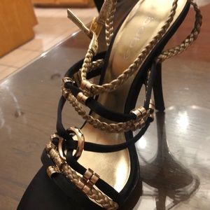 bebe Shoes - BEBE BLACK GOLD STRAPY HIGH HEEL SHOES STILETTOS bebe Shoes - BEBE BLACK GOLD STRAPY HIGH HEEL SHOES STILETTOS